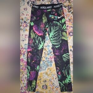 Nike Kids Tropical Print Leggings - Black and Green